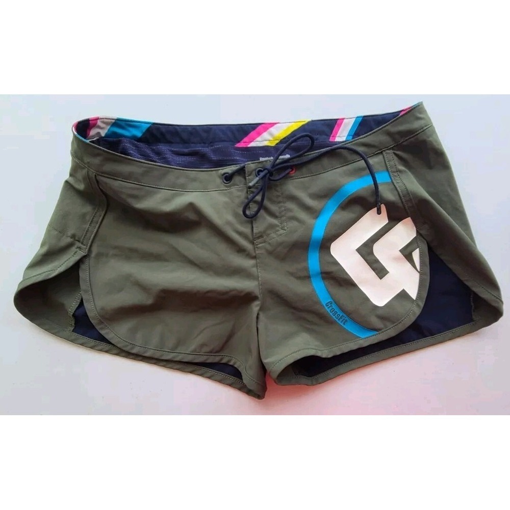 Reebok Crossfit shorts womens xsmall Short, Rainbow Band, Olive Green